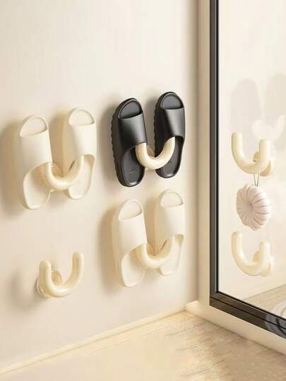 Bathroom Suction Cup Slipper Rack Wall Mounted Slippers Hanger Shoe Storage Rack Slipper Hanging Shelf Space Saving Suction Cup U Shape Portable For Home Organization And Easy Installation Mounted