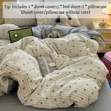 Bộ chăn ga gối họa tiết hoa xanh xám 4 món, bao gồm 1 vỏ chăn + 1 ga trải giường phẳng + 2 vỏ gối, họa tiết sọc đồng quê nước Pháp, ga trải giường màu trơn, thiết kế in, đa năng, cảm giác mềm mại, có thể giặt bằng máy, vỏ chăn & vỏ gối không có ruột - Màu Xám nhạt - Xem 2