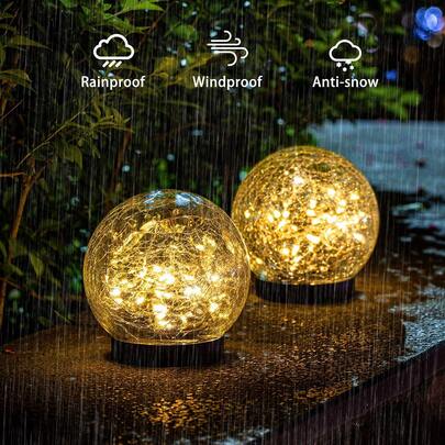 1 Set Garden Solar Lights, Cracked Glass Ball Warm White LED, Suitable For Outdoor Decoration, Pathways, Patio, Yard, Lawn Landscape Lighting