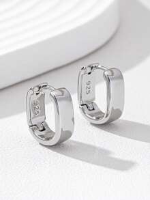 1 对时尚优雅的金色铜材质女士环形耳环，简约设计，适合日常、约会、度假佩戴 - 銀色 - 查看 6