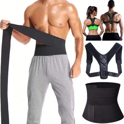 2 Stücke unsichtbarer Taillenformer + verstellbarer Rückenstützgürtel, geeignet für Männer und Frauen, formt den Bauch, unterstützt den Rücken, Formungsgürtel