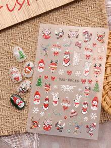 2 piezas Pegatinas de arte de uñas de Navidad con diseños de copos de nieve, Papá Noel, campanas, árbol de Navidad, gorro de Navidad, reno y muñeco de nieve, con acabado de relieve 5D exquisito y fácil aplicación para decoración de uñas, manualidades, regalos, maquillaje de fiesta, estilo Y2K