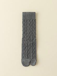 1/3/6 Pairs Women Solid Color Two-Toe Socks, Autumn/Winter Merino Mid-Calf Socks, Women Diamond Grid Toe Socks - Multicolor - View 21