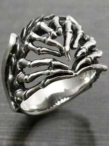 1 pieza Anillo de mano con gesto de corazón vintage, anillo sello unisex con combinación de mano de calavera, anillo personalizado único de alta gama