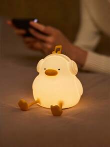 Luce notturna in silicone a forma di anatra musicale - Ricaricabile USB, sensibile al tocco, luminosità regolabile su tre livelli, funzione timer, lampada decorativa a tema animale moderna, adatta a vari tipi di stanze, montaggio su piano d'appoggio, copertura in plastica, batteria ricaricabile, luminosità regolabile | Design carino di anatra | Lampada sensibile al tocco