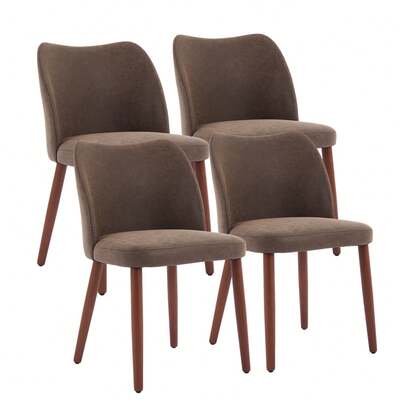 strundghti Modern Dining Chair Set Of 4, Linen Upholstered Kitchen Chair With Sold Wood Legs, Wing Backrest, Wooden Dinner Table, Accent Chair For Dining Room, Living Room