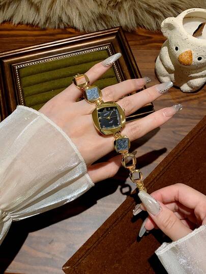 1 Stück Vintage Silber Edelstahl Quadratisches Zifferblatt Damen Uhr, modisch minimalistisch eleganter Luxus Petite Klassische Quarz Damenuhr geeignet für den täglichen Gebrauch, Partys und andere Anlässe