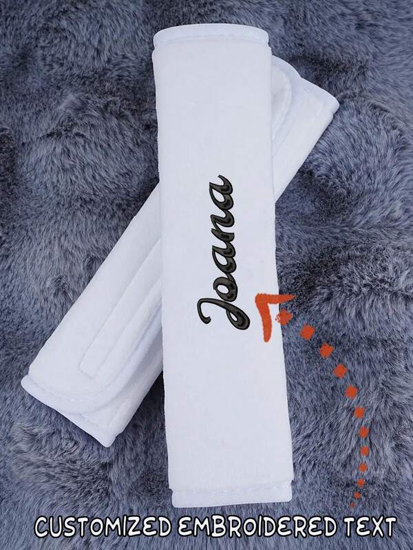 1 husă centură de auto personalizată, albă, brodată, curea de umăr brodată unică, perniță pentru gât, husă centură de auto unisex, cadou auto, cadou auto personalizat