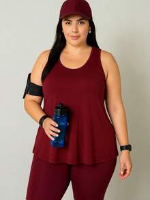 Regata Plus Size Academia Fit Tamanho Grande Larguinha - bordô - Visão 2