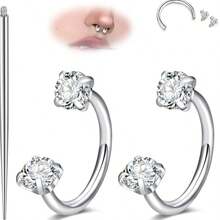 18g Silver/Gold Horseshoe Nose Ring, Women's Semi-Circle Nose Ring, Horseshoe Earrings, Daisy Earrings, Spiral Piercing Jewelry, Double Gem, Horseshoe Mid-Finger Ring, Size 18, 8mm/10mm - Multicolor - View 5