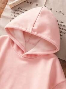 1 pieza Sudadera con capucha forrada de felpa para niña preadolescente, ropa de estudiante de invierno cálida, adecuada para niños, parte superior de manga larga para otoño/invierno