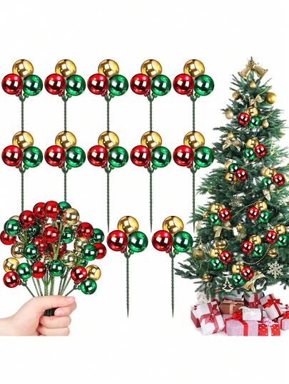 2/6pcs Christmas Ball Ornaments With Wire Picks Shatterproof Christmas Ball Picks For Christmas Tree Vase Wreath Stair Wreath Decoration Supplies