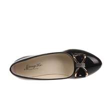 Geeyea A Pair Of Women's High Heels, Chic Patent Leather Rhinestone Bow Shoes, Thick Heel Elegant Women's Shoes, Commuting Date All-Match Workplace High Heels - 黑色 - 查看 6