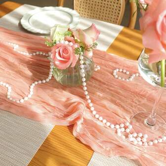 Luxurious & Delicate Decorative Table Runner, Soft & Silky Pleated Bali Sheer Organza Table Cloth, Suitable For Home Kitchen/Living Room Dining, Outdoor Wedding Party Gatherings