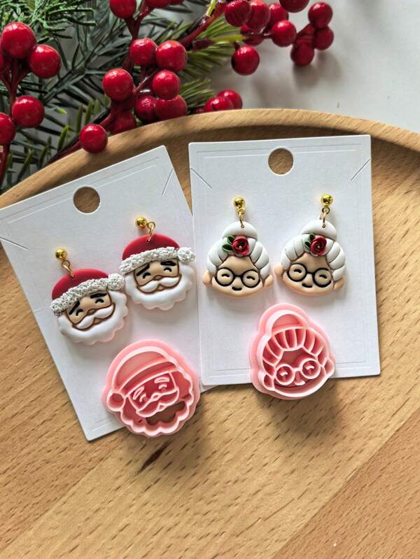 قوالب قطع الطين البوليمري على شكل بابا نويل، أدوات صنع المجوهرات DIY اليدوية لصنع الأقراط والأعمال اليدوية، مثالية لصنع الديكورات اليدوية والمجوهرات