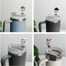 5个吸管帽，E硅胶吸管帽，可爱牛仔吸管帽，可重复使用装饰吸管帽，杯子装饰配件，兼容10mm吸管，用于饮水杯等，硅胶牛仔帽吸管帽 - 彩色 - 查看 9