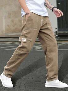 1pc Men's Multi-Pocket Cargo Pants, Suitable For Spring/Summer Beach, Vacation, Casual, Sports, Training, Outdoor, Loose Fit Minimalist Fashion Sweatpants, Fitness, Jogging, Straight Leg Trousers, Fall