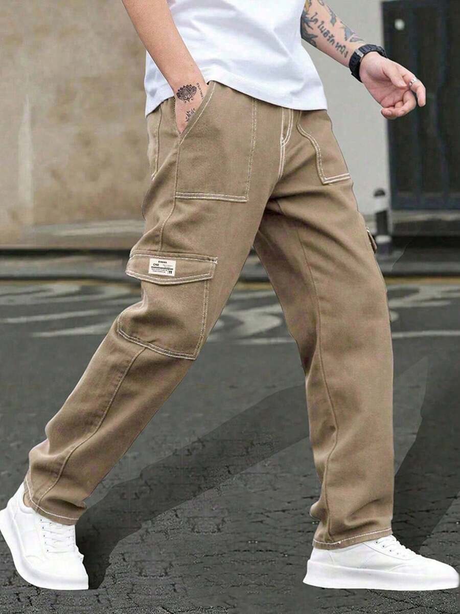 1pc Men's Multi-Pocket Cargo Pants, Suitable For Spring/Summer Beach, Vacation, Casual, Sports, Training, Outdoor, Loose Fit Minimalist Fashion Sweatpants, Fitness, Jogging, Straight Leg Trousers, Fall