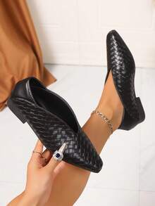 Women's Retro Fish Scale Woven Casual Comfortable Simple Flat Shoes, Suitable For Spring And Autumn - Black - View 9
