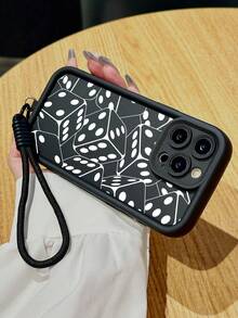 1pc Dice Full Coverage Design Protective Phone Case With Durable Lanyard, Waterproof, Dustproof, Shockproof TPU Silicone Cover Compatible With Iphone 17 Pro Max/17 Pro/17/16 Pro Max/16 Pro/16/15 Pro Max/15 Pro/15/14/13/12/11 Series, Compatible. Best Gift For Yourself, Parents, Friends And Loved Ones - Black - View 5