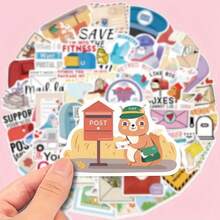 50pcs Cute Pigeon & Mail Office Themed Waterproof Vinyl Stickers - Reusable, Perfect For Laptops, Phones, Water Bottles, Helmets, Guitars & Suitcases - Multicolor - View 6