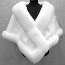 Women's Faux Fur Cape Shawl Wrap - V-Neck Oversized Plush Fleece Coat, Luxurious Grey/Black/White/Beige/Brown Winter Coat For Weddings, Parties & Evening Events, Machine Washable Elegant Cover-Up Halloween Costumes For Women Scarf - 白色 - 查看 2
