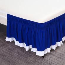 1pc Bicolor Ruffled Elastic Bed Skirt, Soft Bedding - White With White Ruffle Elastic Bed Skirt, Bed Valance, Stretchy Bed Skirt, Suitable For Bedroom, Guest Room, Dorm, Hotel Bedding Decor