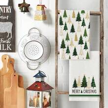2pcs/4pcs Christmas Pine Tree Red & White Super Soft Fiber Kitchen Cleaning Towels, 45*66cm Seasonal Kitchen Decor Dish Cloths, Christmas Home Decor, Housewarming Bathroom Gift - Multicolor - View 2