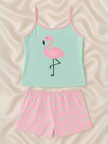 Women's Silk Print Short Doll Pajamas With Comfortable Straps - 乾枯玫瑰色 - 查看 2
