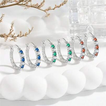 925 Sliver Exquisite, Fashionable, Personalized Dual Tone Earrings From Europe And America, Hollowed Out, Simple, Diamond Studded, Spaced Sapphire Earrings