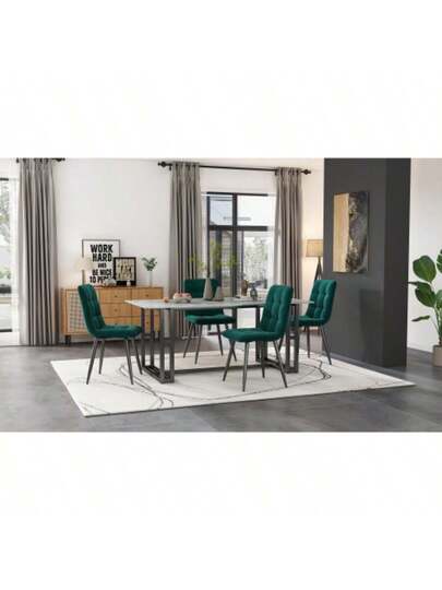 Dining Room Stoel (4 Pcs), Dark Green, Set Of Upholstered Backrest, Seat Made Velvet, Frame Metal view 2