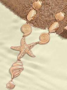 1pc European & American Style Personalized Seashell, Starfish, Metal Necklace For Women, Ocean/Beach Vibe Mermaid Jewelry, Suitable For Summer