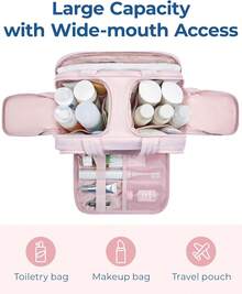 Travel Toiletry Bag, Lightweight Large Wide-Open Travel Bag For Women, Puffy Cosmetic Makeup Bag Organizer With Handle For Accessories,Essentials, Toiletries, Pink - 粉色 - 查看 3