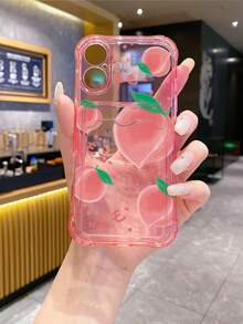 1pc Transparent Pink TPU Bumper Case With Polka Dot & Floral Pattern, Shockproof Phone Case, Fashion & Versatile, Compatible With IPhone///OPPO