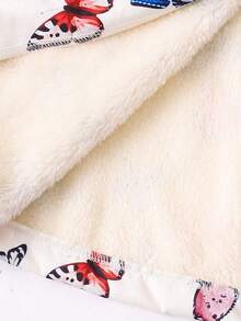 [Random Print Pattern] Girls Fashion Casual Butterfly Digital Print Hooded Long Sleeve Fleece Jacket, Versatile Elegant Sweet Outerwear For Older Young Girl, Autumn/Winter - White - View 5