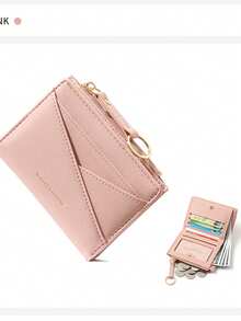 New Women Wallet & Key Asymmetric Design Ultra-Thin Compact Bifold Zipper Coin Purse For Women Mini Wallet Purse Wallet Small Wallet Card Wallet Coin Wallet Money Wallet Cute Wallet Wallet Keychain Lanyard Key Holder