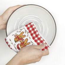 1 pieza/2 piezas/4 piezas Toalla de limpieza de cocina súper suave de microfibra con diseño de pan de jengibre, cuadros escoceses y rayas, de 45*66cm, decoración de cocina navideña, paño de platos, decoración navideña para el hogar, regalo de inauguración de casa para el baño