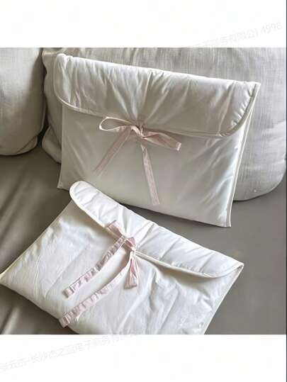 1pc Aesthetic Balletcore Tablet & Laptop Sleeve With Detachable Pink Bow - Thin Quilted Plush Protective Case,