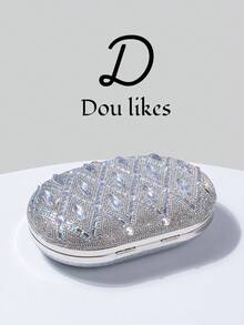 Silver Glitter Luxury Glass Rhinestone Decor Handbag, Compact Clutch, Elegant Evening Bag, Women's Wallet With Metal Chain, Fashion Clutch, Bridal Wedding Purse. Suitable For Party, Wedding, Prom, Formal Dinner/Gala, Perfect Accessory For Women's Prom Dress, Prom Attire, Sequin Dress, Shiny Dress, Women's Elegant Dress