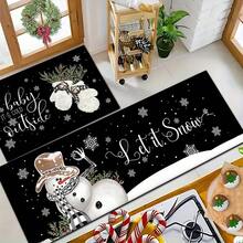 1 pièce Tapis de cuisine en gel de silice imprimé avec motif bonhomme de neige de Noël, tapis rectangulaire pour le salon, la chambre, le couloir, la salle de bain, la buanderie - en polyester, convient pour la décoration intérieure et extérieure de la maison - Multicolore - Voir 4