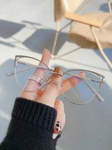 1pc Women's Metal Cat Eye Rhinestone Unique Design Shiny Clear Lens Glasses - Clear - View 17
