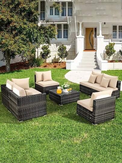 1 pieza Funda de cojín de asiento de sofá de seda de leche de unicolor con cintura elástica, alta elasticidad, a prueba de polvo para uso en todas las estaciones para cojín de asiento de sofá de ratán de jardín, patio y exterior