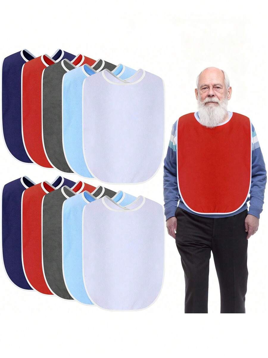 5-farbige einstellbare Erwachsenen-Lätzchen, wasserdichter Tuch-Essschürze, geeignet für Senioren, Behinderte, Pflegeheime, unisex, waschbar, mit Krümelsammeltasche, großes Erwachsenen-Fütterungslätzchen, wasserdichter 3D-Essbib, Speicheltasche, kein Waschen nötig, Komplettes Zubehör - Verschiedenfarbig - Übersicht 1