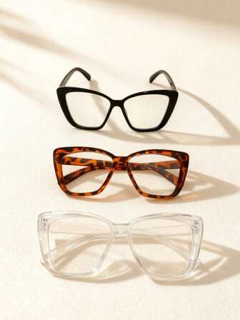 3pcs/Set European & American Style Fashion Large Frame Colorful Eyeglasses, Stylish Eyewear For Women