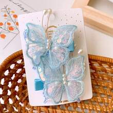 2 Pieces Colorful Mesh Light Fairy Style Double Sequin Pearl Butterfly Clip Antique Girl Hair Accessories - Hồng - Xem 6
