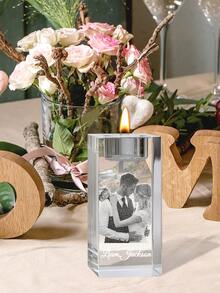 1 pièce Photophore en cristal personnalisé avec photo, photophore à bougie chauffe-plat personnalisé, décoration de bougeoir commémoratif pour mariage, anniversaire, cadeau