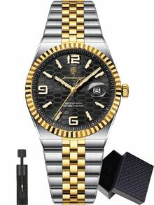 POEDAGAR 1pc Fashionable Stainless Steel Quartz Men's Wristwatch, Unique Textured Round Dial, Casual Waterproof Luminous Men's Watch, Luxury Men's Watch Suitable For Business Occasions, Men's Holiday Gift - Multicolor - View 15