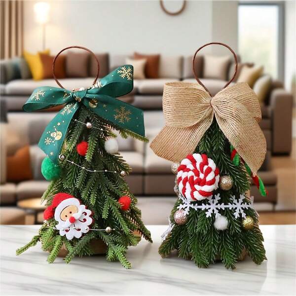 1pc Mini Desktop Christmas Tree Ornament PE Material Holiday Decoration Pendant For Xmas Party Home Office Decor
