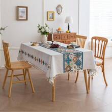 Boho Tablecloth For Square Tables,Fringed Edges With Geometric Pattern Tablecloths,Table Cover Cloth Drative For Kitchen Dining Room,59"X 102",24897021 - 駝色 - 查看 2
