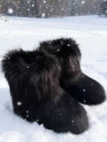 New Winter Warm Plush Faux Fur Snow Boots For Women - Dark Grey & Brown & Black Ankle Booties With Soft Lining, Cozy Slip-On Design For Cold Weather Outdoor & Indoor Wear Unisex Short Ankle Faux Raccoon Fur Snow Boots - Solid Classic Color, Super Smooth Fur Touches The Ground, Perfect For Christmas & Halloween, Y2K Style! Y2K Fashion Men's & Women's Snow Boots - Faux Raccoon Fur, Silky Smooth Floor-Reaching Fur, Solid Classic Shade, Ideal For Christmas & Halloween! Short Ankle Unisex Snow Boots With Faux Raccoon Fur - Solid Classic Color, Ultra-Smooth Fur Hits The Ground, Must-Have For Christmas & Halloween, Edgy Y2K Vibe! Christmas & Halloween Essential Faux Raccoon Fur Snow Boots (Unisex) - Solid Classic Hue, Smooth Fur Touches The Floor, Stylish Y2K Look! Y2K Short Ankle Snow Boots For Men & Women - Faux Raccoon Fur, Super Smooth Floor-Length Fur, Solid Classic Color, Great For Christmas & Halloween Celebrations! - 黑色 - 查看 2